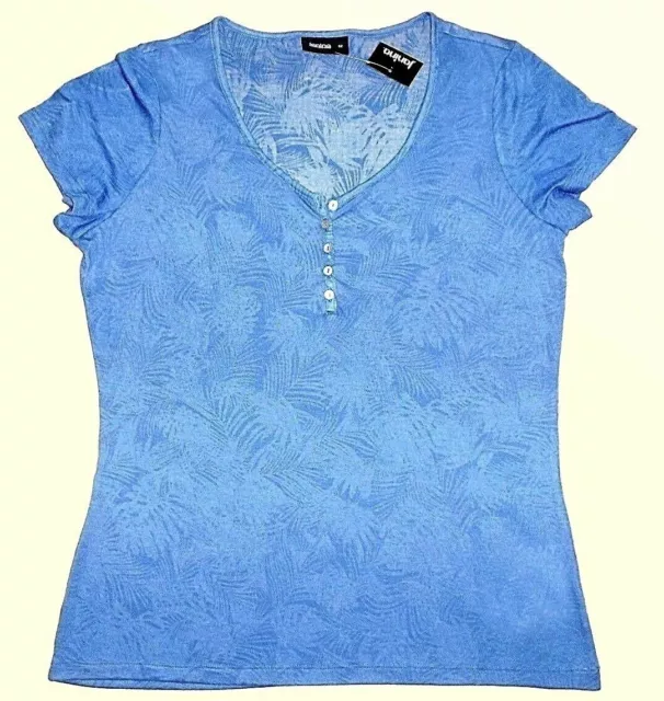 Alla Moda Maglia da Donna T-Shirt U-Cut-Out & con Bottoni Tgl 38-42 Nuovo
