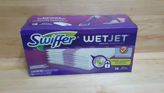 SWIFTER WETJET Floor Mopping Refill Pad 16ct Absorb trap+Lock Strip SAFE ON WOOD