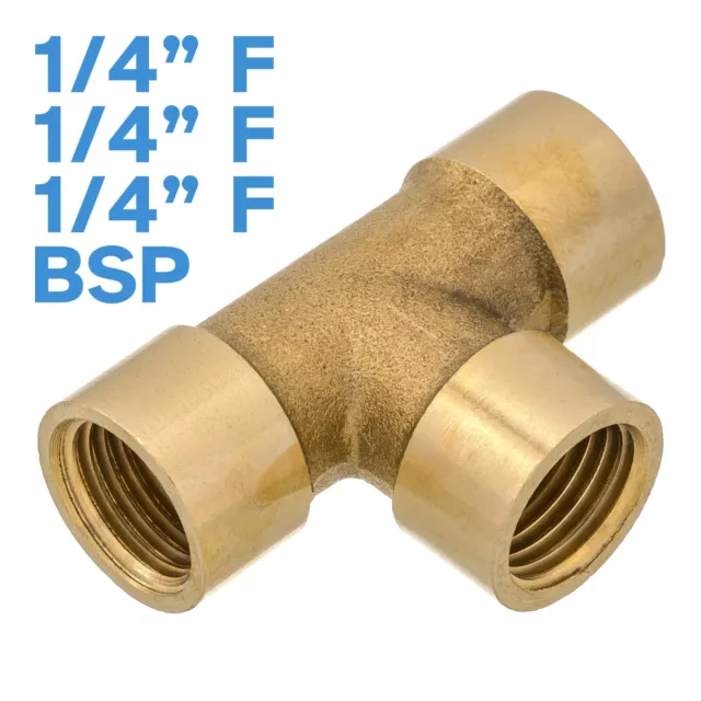 Brass 1/4" - 1/4" - 1/4" Female BSP 3 Way Splitter Fitting Tee Pipe Connector
