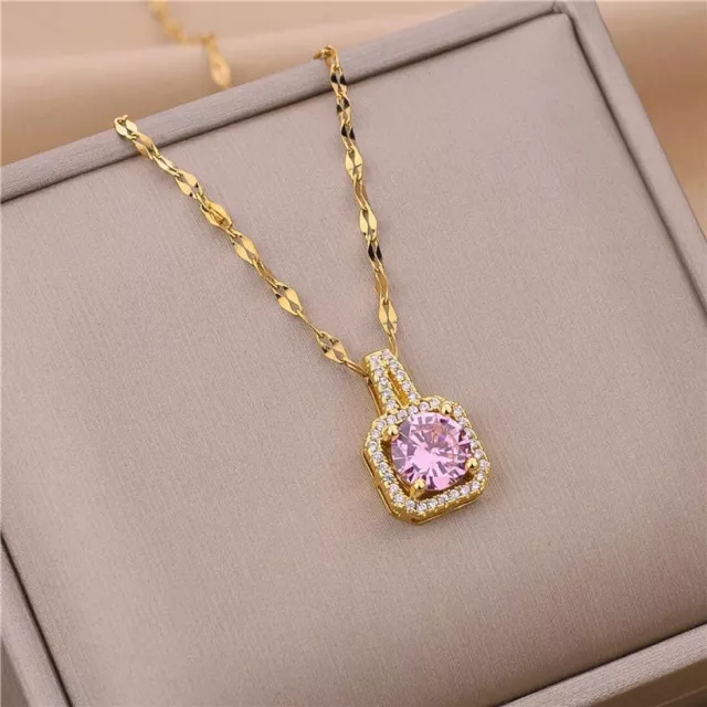 Collier pendentif plaqué or 18k avec émeraude rose pour femme, fille