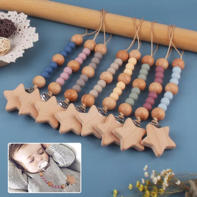 Clips Factices En Bois En Forme D'étoile Avec Sangle De Chaîne De Sucette En #