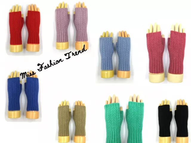 Cashmere Blend Winter Fingerless Knitted Gloves Ladies/Girls