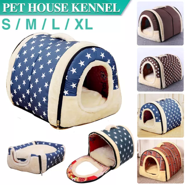 Pet Dog Cat House Kennel Soft Igloo Bed Cave Puppy Doggy Fashion Warm Cushion AU