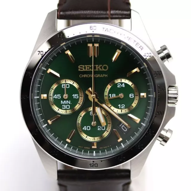 Seiko 8T63-00D0 Sprit Quartz Chronograph Green Gold Dial Watch Good Condition