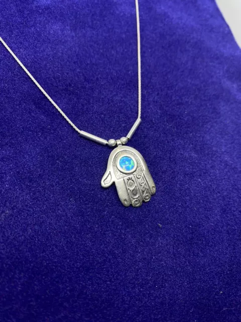 Sterling Silver Hamsa Opal Center Necklace made in Israel - Good Luck Charm