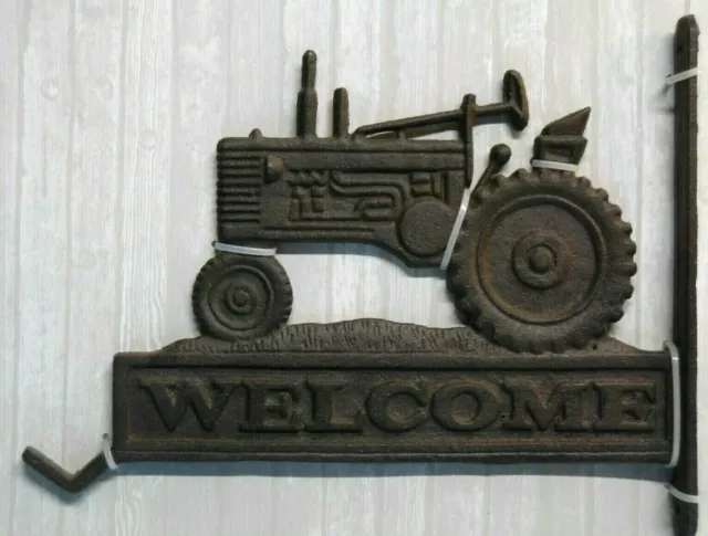 NEW Red Shed Cast Iron Welcome Sign TRACTOR Exterior Plant Holder