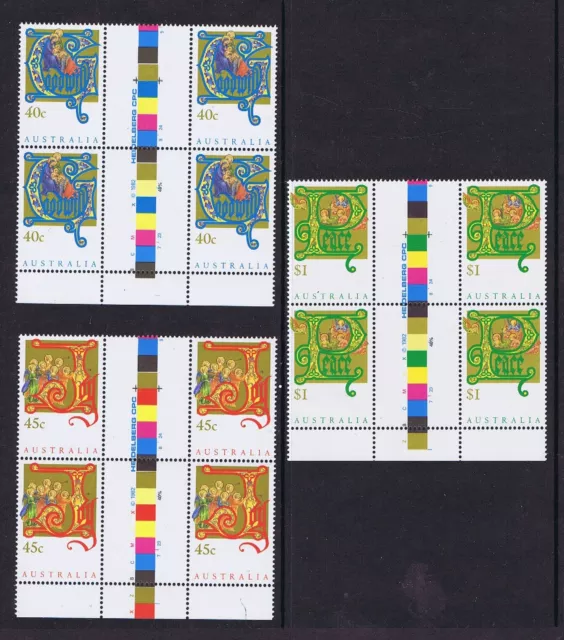 Australian Decimal Stamps 1993 Christmas Complete Set 3, GUTTER Blocks 4 MNH