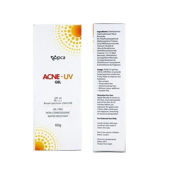 IPCA Acne-UV Oil Free Gel SPF 30 PA UVA/UVB, Water Resistant Sunscreen (60gm)