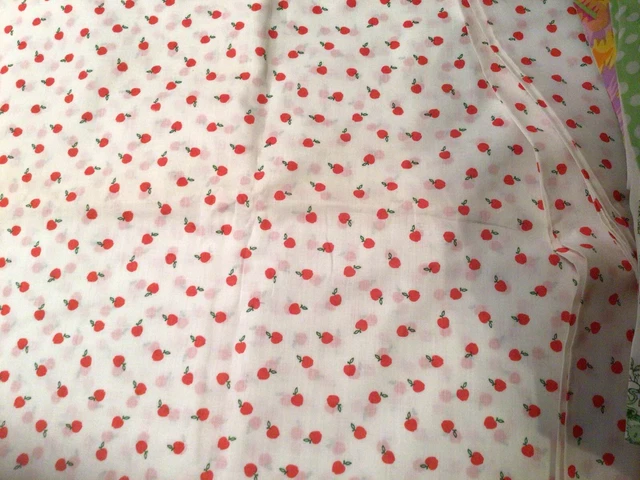 Cotton Blend 4 1/2 yds 42 wide White with red Apples and Green Stems no Label