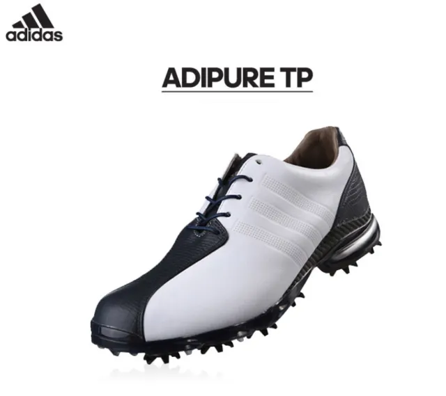 ADIDAS GOLF Shoes AdiPure TP Leather 10-Spike EMS White+Indigo Blue $199.99 - PicClick