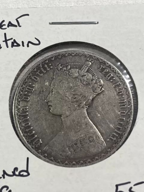 1849 Great Britain 1 Florin Silver Coin Low Mintage Cleaned