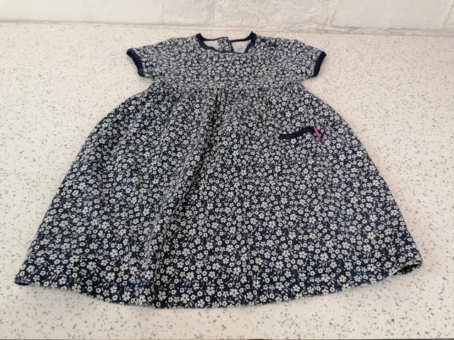 Jojo Maman Bebe Blue White Floral Jersey Short Sleeve A Line Dress Age 2-3 Years