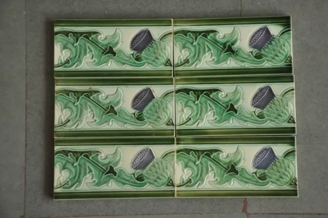 6 Pc Vintage Colorful Flower  & Pineapple Embossed D.K Mark Ceramic Tiles,Japan