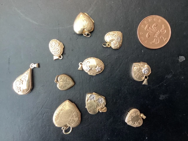 selection 9 ct gold lockets. x10