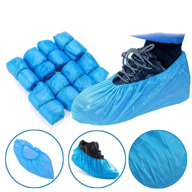 100 Disposable Shoe Cover Blue Anti Slip Plastic Cleaning Overshoes Boot Safety