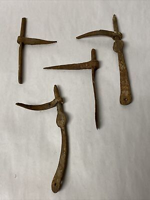 LOT OF 4 ANTIQUE FORGED WROUGHT IRON SHUTTER DOGS SPIKES STAYS Lot #11