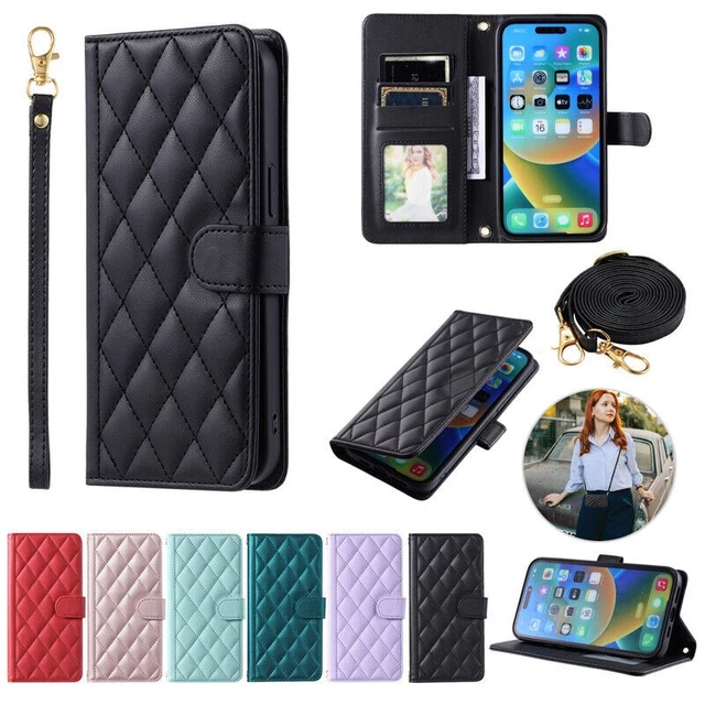 Étui Portefeuille à Bandoulière Pour IPhone - Compatible 16e/16/15/14/13/12/11/XR/SE/8 - Cuir Synthétique - Neuf