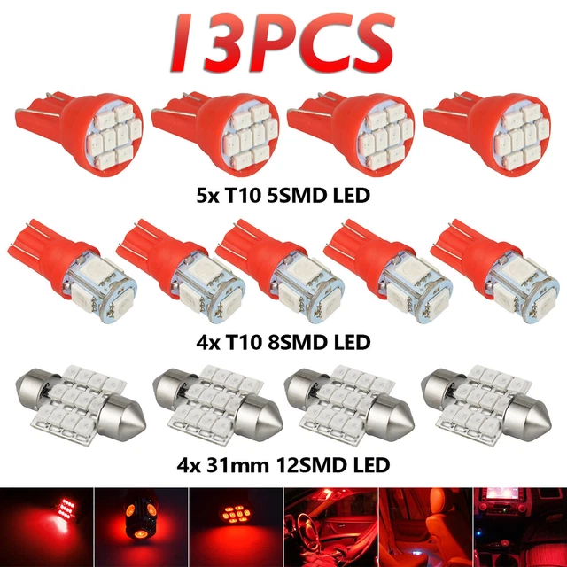 13Pcs LED Lights Interior Package Kit red Dome Map License Plate Lamp Bulbs US