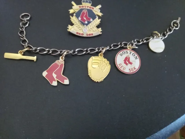 Boston Red Sox Charm Bracelet  Baseball AND Pin