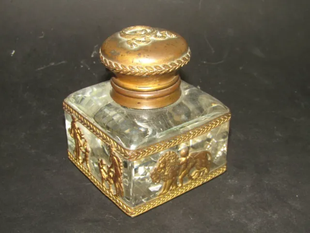 Ancien Encrier Inkwell Cristal Et Bronze Style Empire