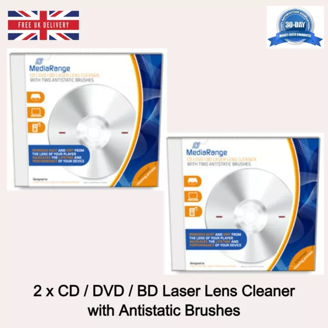 2 x CD/DVD/BLURA Disc Laser Lens Cleaner with Antistatic Brushes CD Jewel Case