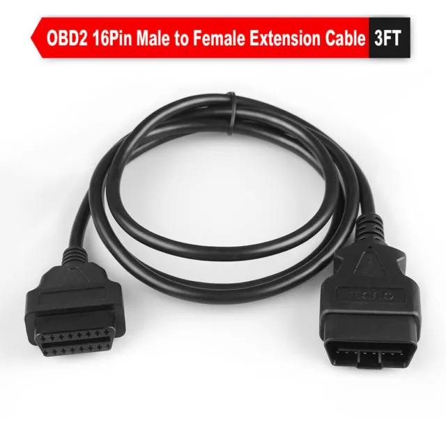 1M 16 Pin Male to Female OBD2 Diagnostic Extension Adapter Cable Connector Black