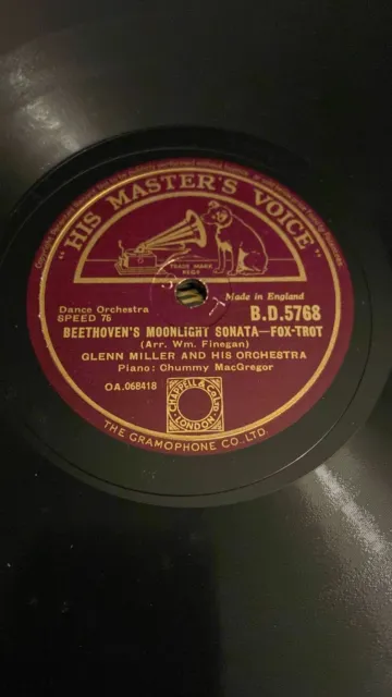 Rare 78rpm record, E-, GLENN MILLER : Beethoven's Moonlight Sonata, HMV B.D.5768