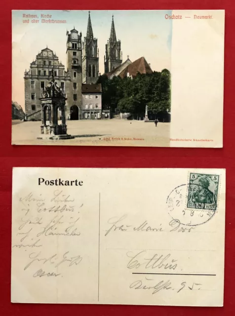 AK OSCHATZ 1906 Neumarkt mit Rathaus, Kirche und Marktbrunnen  ( 78584