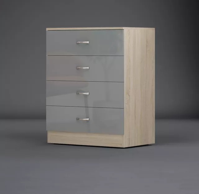 Harmin High Gloss Grey on Sonoma Oak frame 4 Drawer Chest