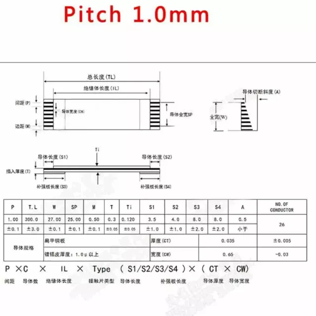 24-Pin FFC/FPC Flexible Flat Cable 80C 60V VW-1 50-3000mm W:25mm Pitch 1.0mm 3