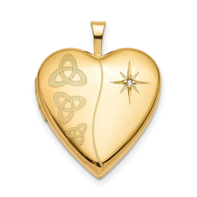 Gold-Plated Sterling Silver Diamond Celtic Triquetra On Heart Locket