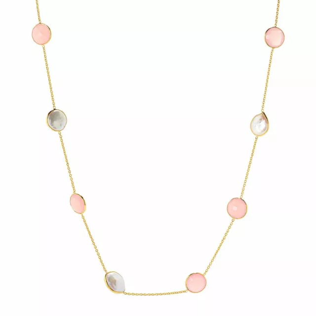 Meher's Jewelry 36" PINK Chalcedony Gemstone & Freshwater Culture Pearl Necklace