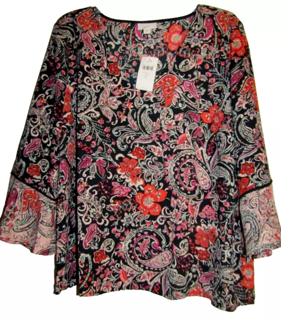 Nwt $79 J. Jill Large Petite Floral Paisley Print Multicolor Blouse Top