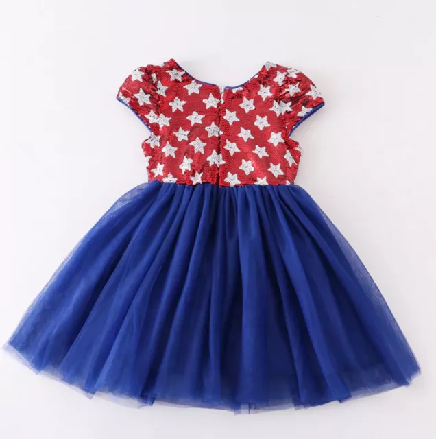 Little Girls Sequin Star Patriotic 4th Of July Pageant Dress Sizes 3, 4, 5, 6, 7 2