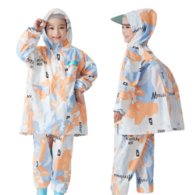 Unisex Kids Rain Coat Kit Hooded Kids Rain Jacket Rain Pants Camo Raincoat