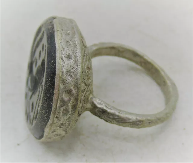 Beautiful Post Medieval Islamic Ottoman Silvered Seal Ring With Stone 2