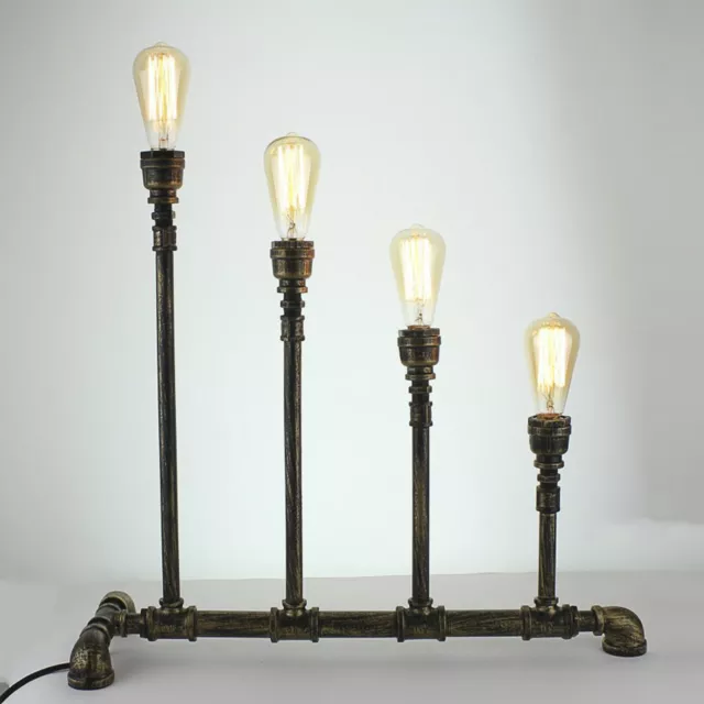Steampunk Vintage Industrie 4 Köpfe Retro Rohr Schreibtisch Tischlampe Licht Edison