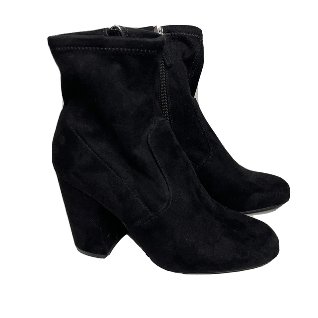 Steve Madden Gaze Womens Round Toe Block High Heel Black Suede Boot Size 7