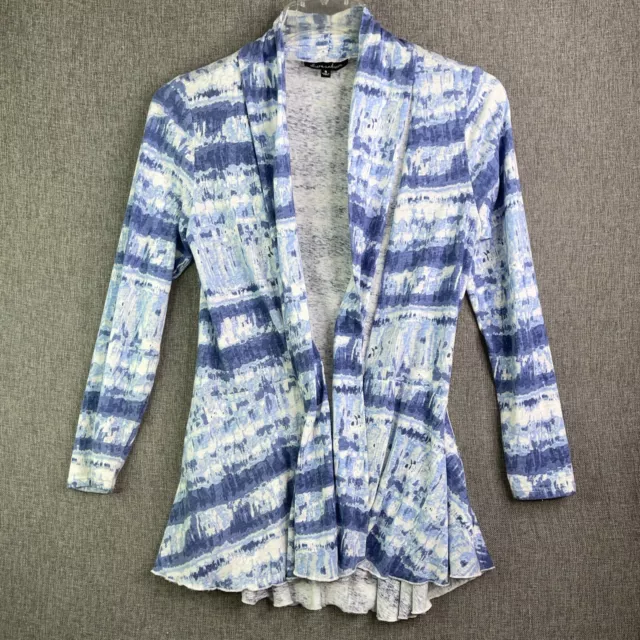 Alison Andrews Womens S Tie Dye Shawl Cardigan Open Front Blue White WS2