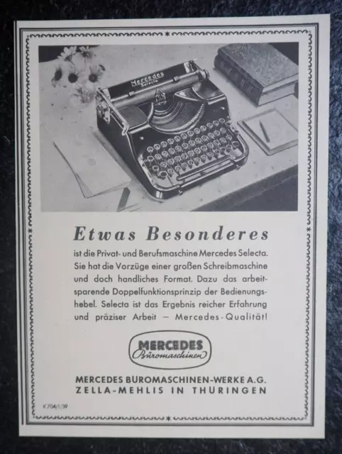 Mercedes Schreibmaschine Selecta , Alte Reklame , 1939 , (T)