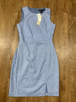 $99 BANANA REPUBLIC Blue Sheath Dress Women's Size 0 Petite Slit  Sleeveless