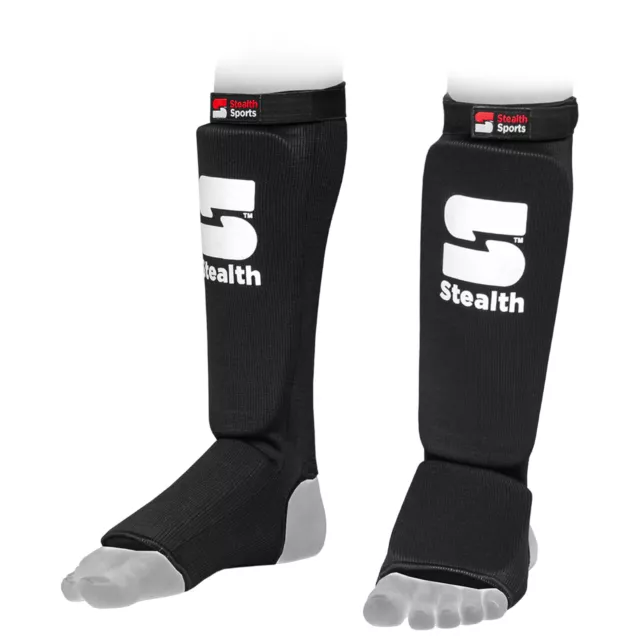 Boxing Mma Shin Instep Guards Pad Black Protection Leg Muay Thai Hook Loop