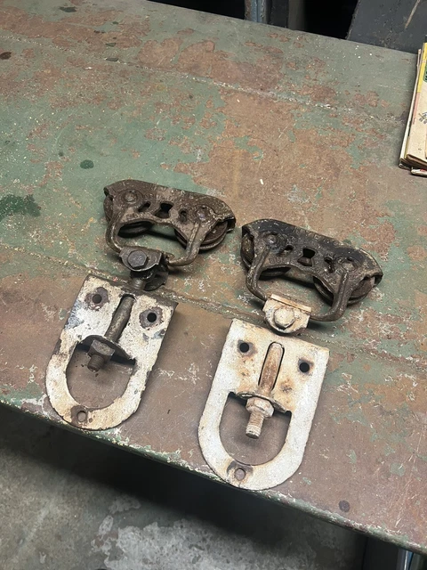 Myers Adjustable Sure Grip Stay On cast iron Barn Door Rollers Hangers Pair Set
