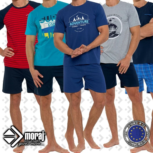 Herren Schlafanzug Kurz Baumwolle | Lustiges Pyjama Set T-Shirt + Shorts | Sommer Nachtwäsche