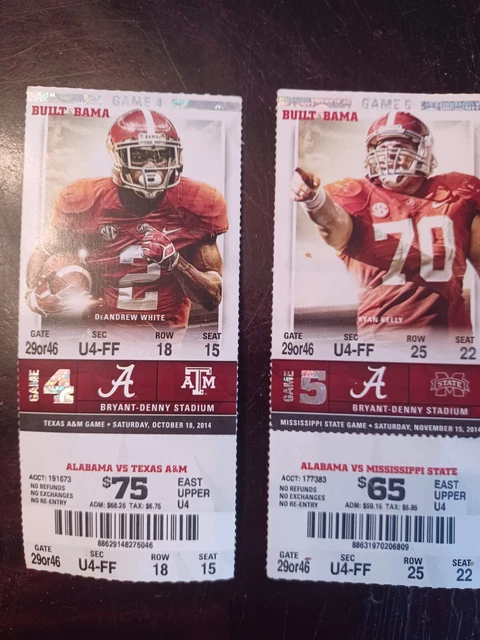 ALABAMA FOOTBALL VS MISS State and VS Texas A&M full 2014 tickets
