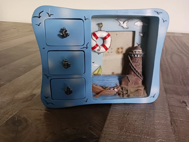 Sea World Picture Frame Blue 3-D Ceramic Anchor jewelry box Picture 3x3