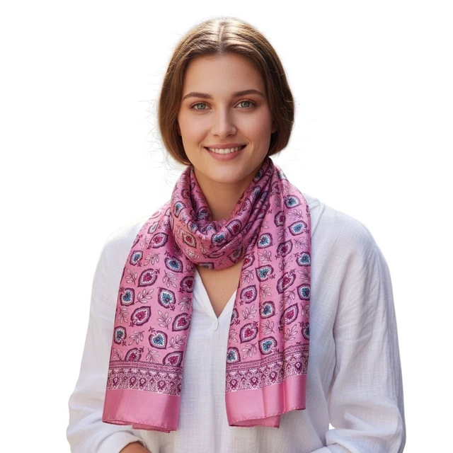 Écharpe (châle/stole) En Soie 100% Rose - Longue Avec Franges - Réversible - Excellent état D'occasion