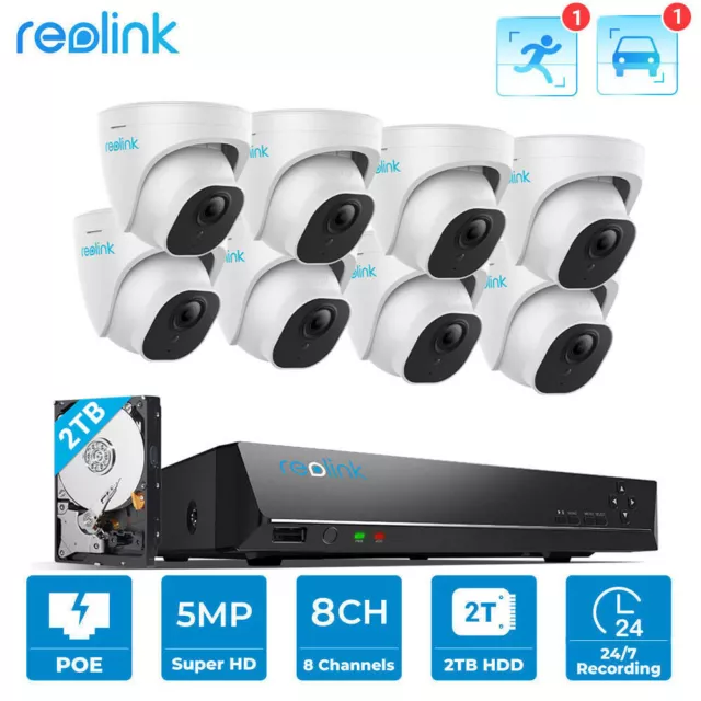 Reolink 8CH NVR 5MP PoE Security Camera System Home CCTV Surveillance Outdoor 2T