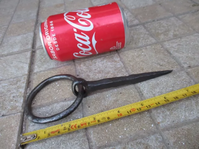 Antique Wrought in Iron Tethering Large Ring on Pin Game Hook Old Wall Hardware 3