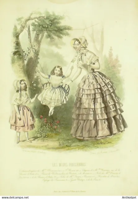 Engraving Parisian Modes 1846 No. 177 Children's Costumes Velvet Dress